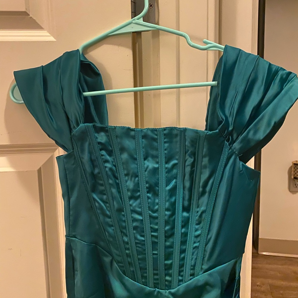 Emerald green corset satin Off-Shoulder Dress